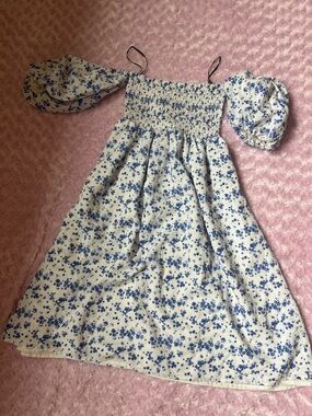White forever 21 Off-Shoulder Dress with Blue Floral Print